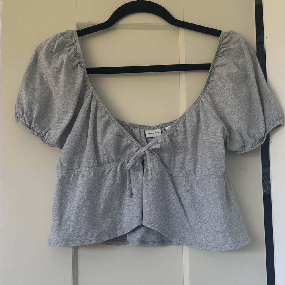 Sunday Best Light Gray Puff Sleeve Blouse